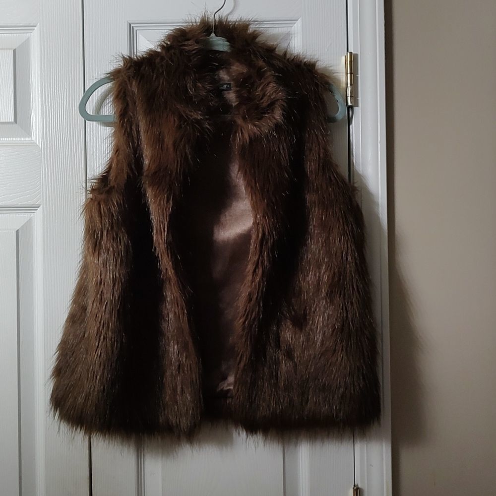 Willi Smith brown faux fur vest Sz M